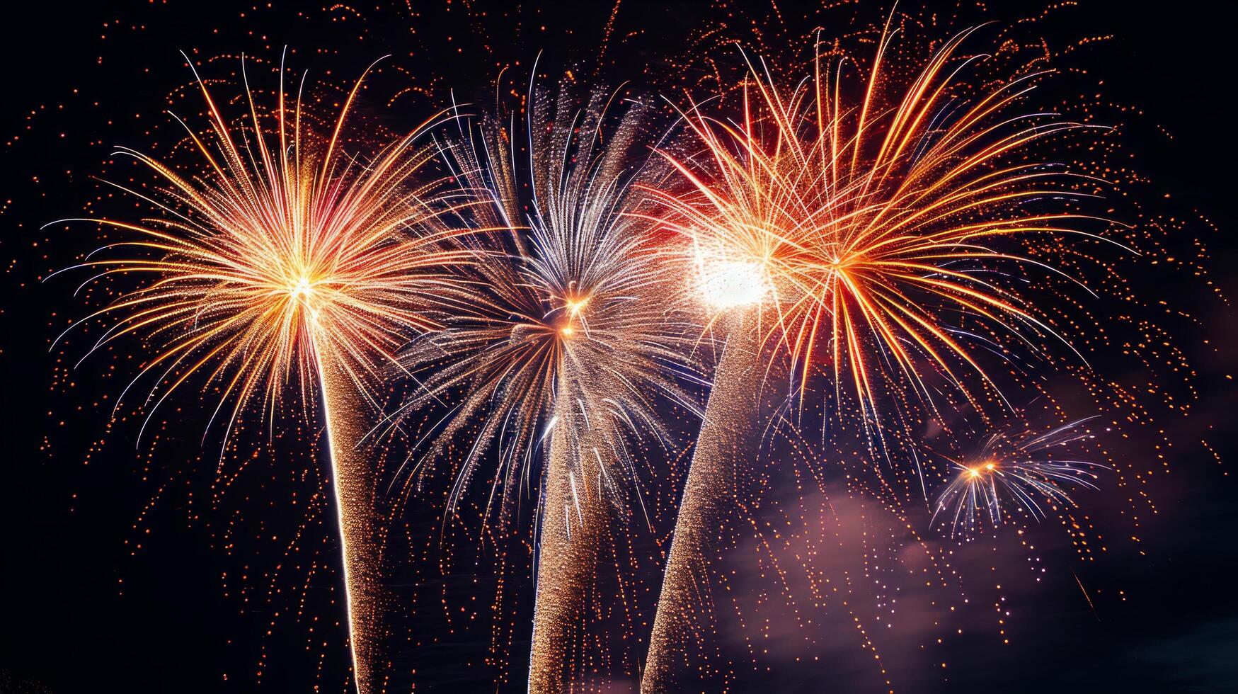 AI generated A dark, minimalistic backdrop lights up with the dazzling display of fireworks, evoking celebration photo