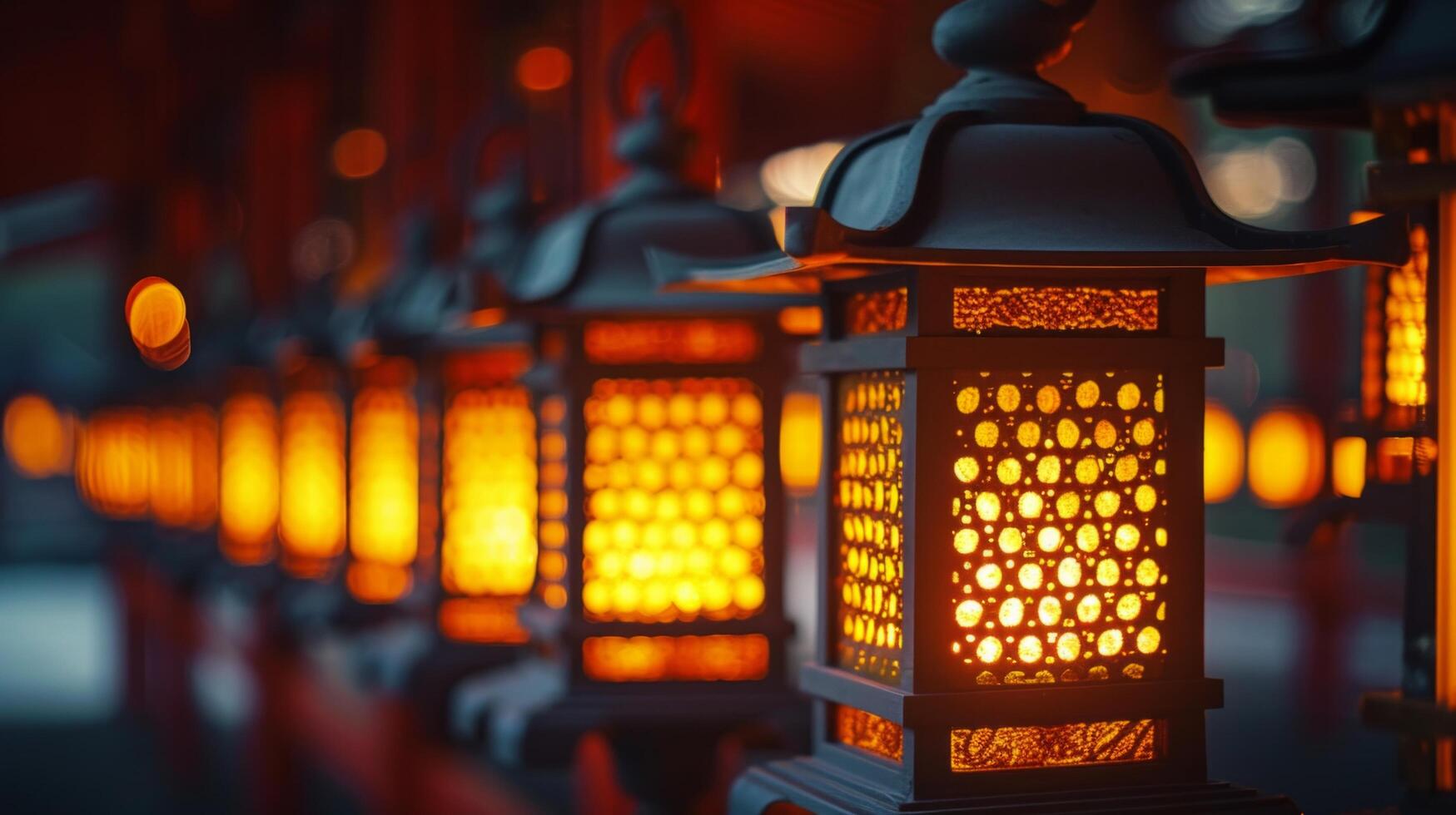 AI generated Rows of radiant lanterns illuminate the scene, exuding a warm and celebratory ambiance photo