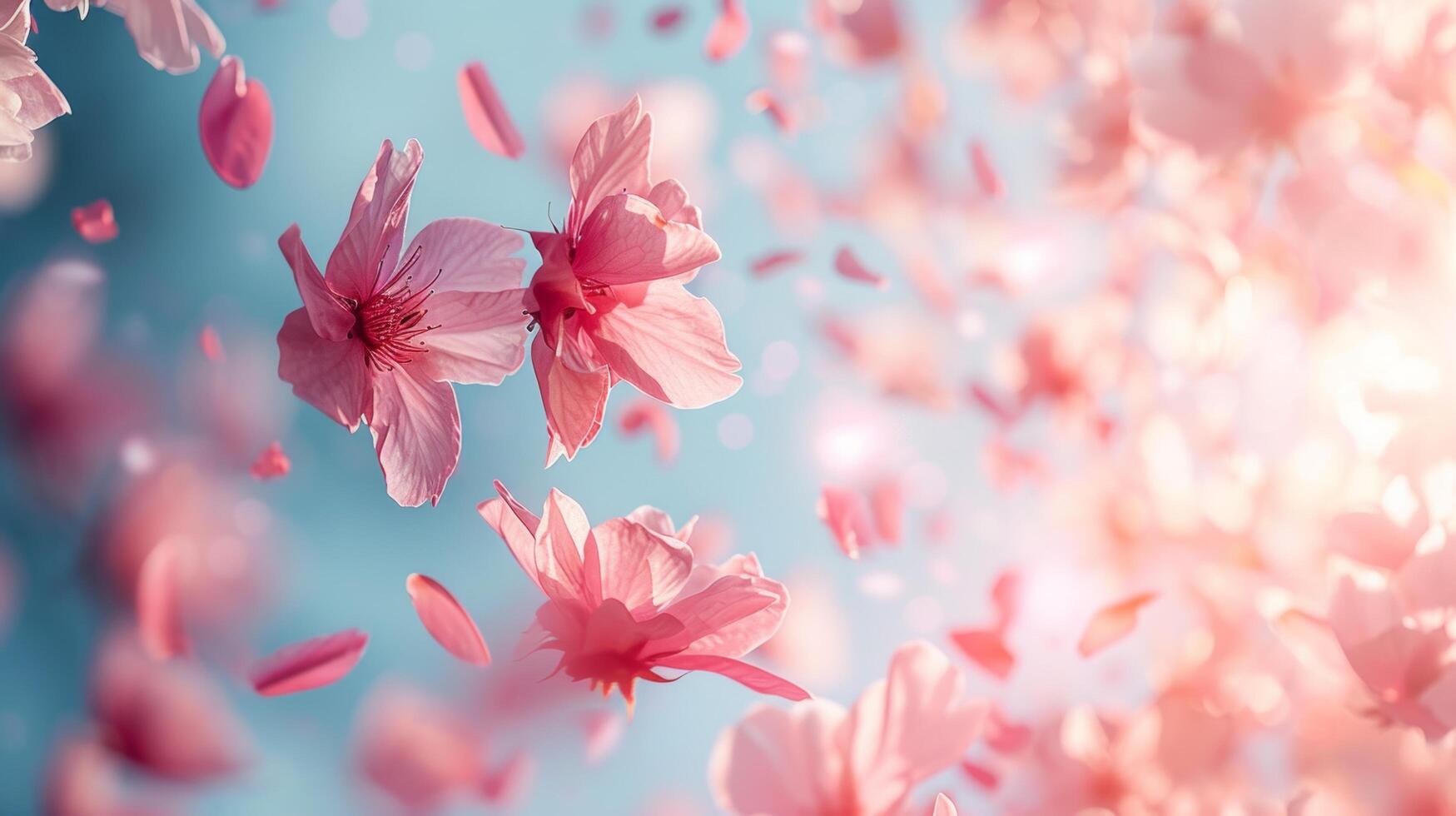 AI generated A gentle breeze causing delicate petals to flutter gracefully photo