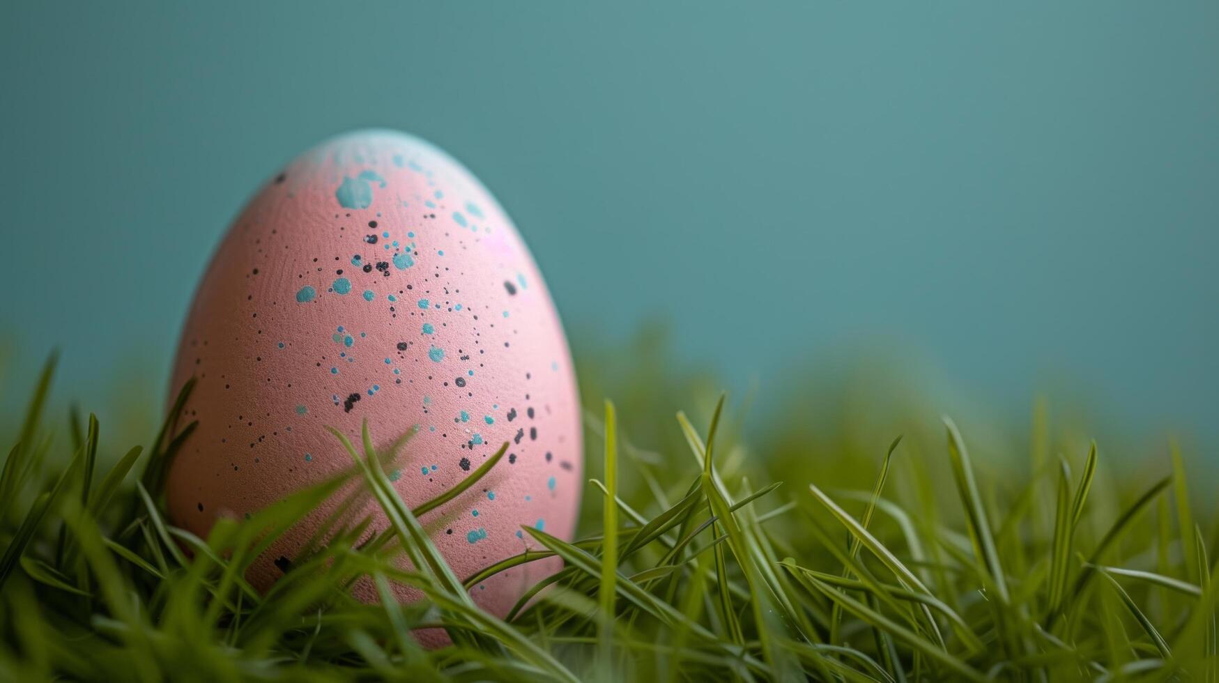 AI generated A minimalist Easter egg painted in pastel shades, resting on a bed of fresh green grass photo