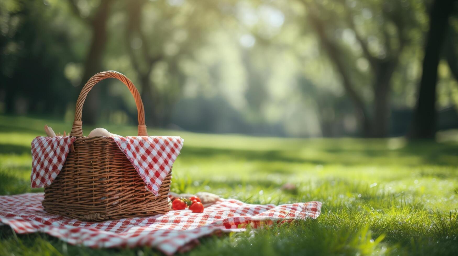 AI generated a picnic basket on a gingham blanket photo