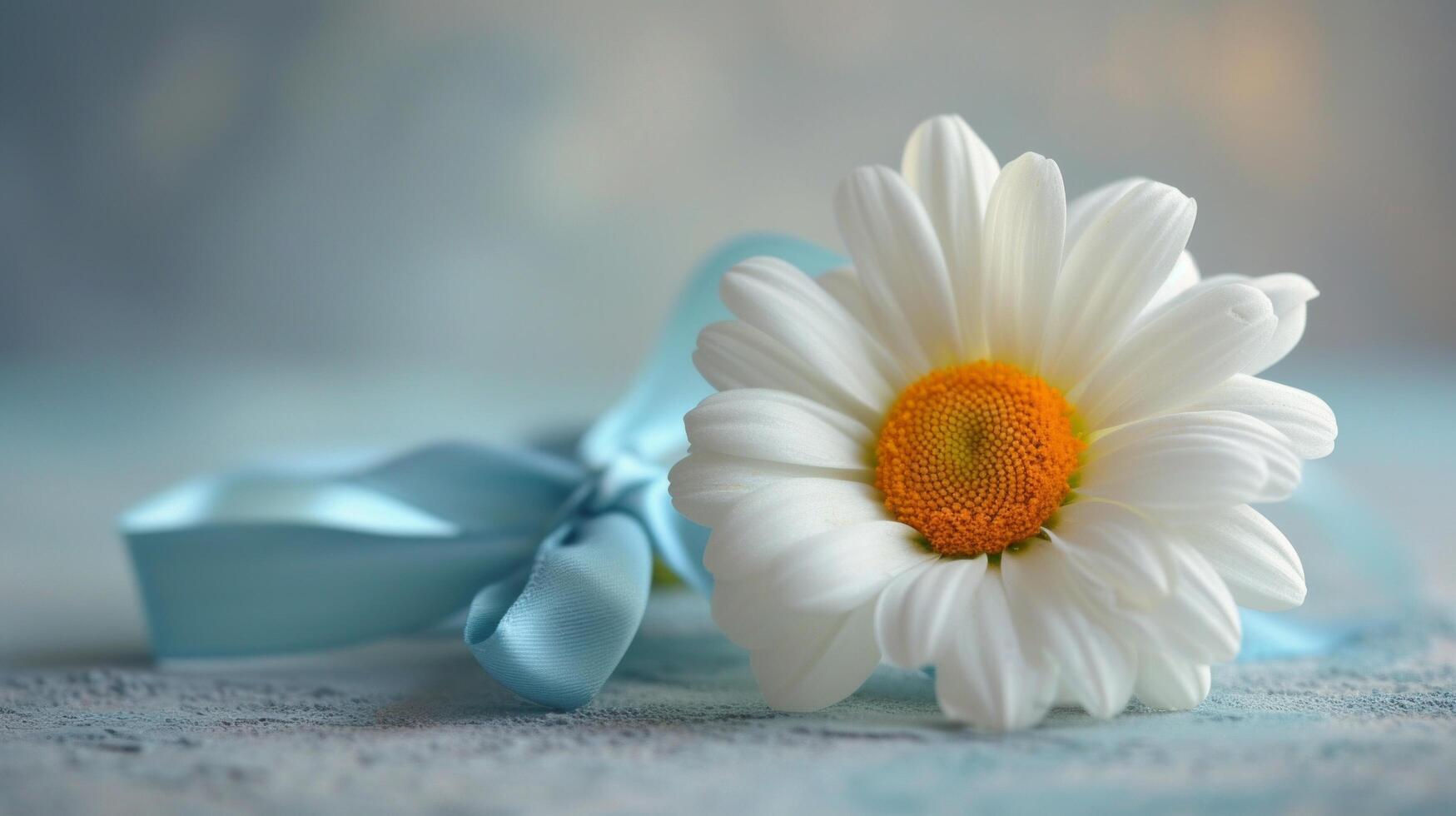 AI generated a single daisy with a blue ribbon, a subtle nod to Labor Day's colors photo