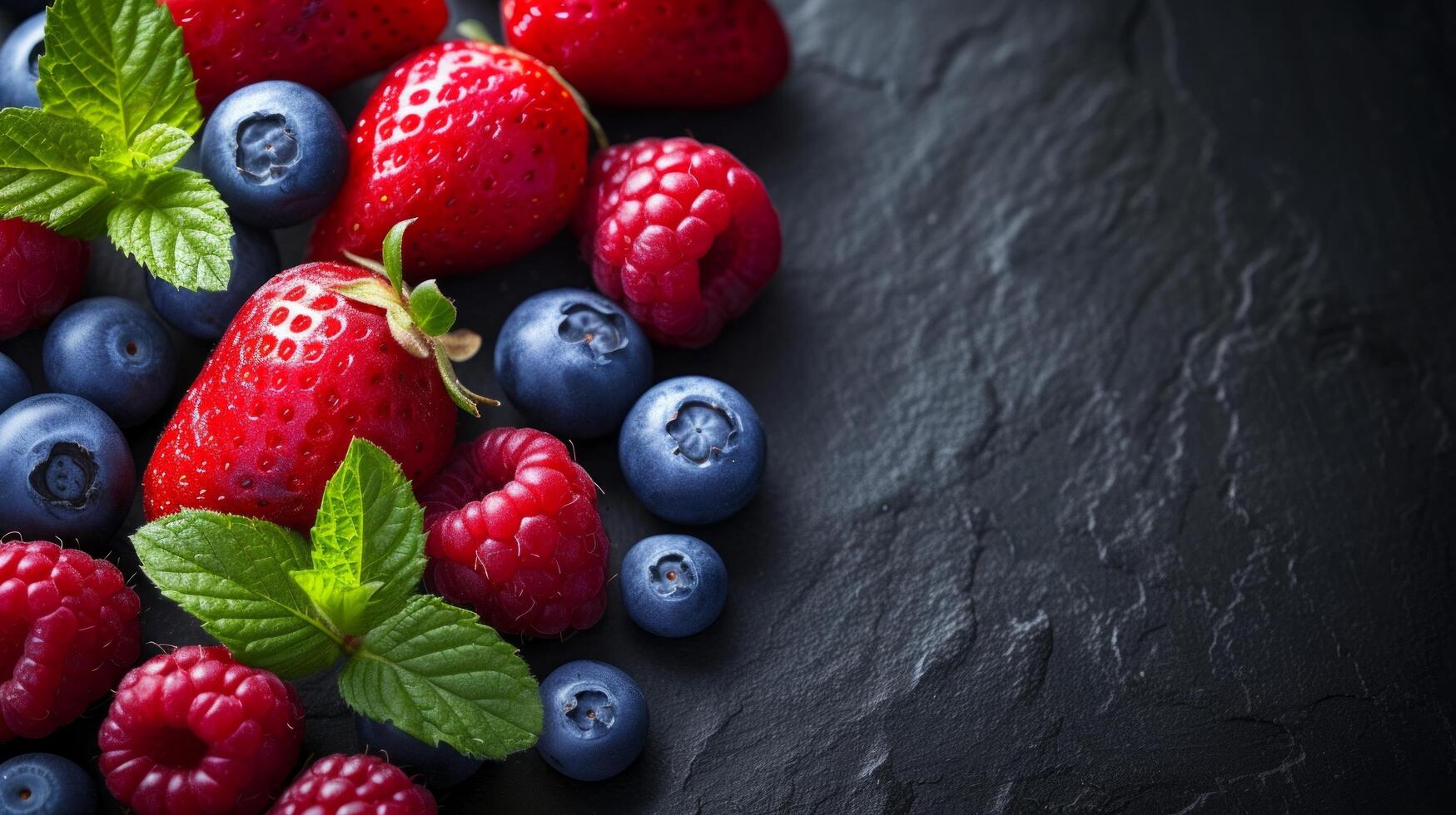 AI generated Uncluttered backgrounds featuring ripe berries, creating a serene and refreshing ambiance photo