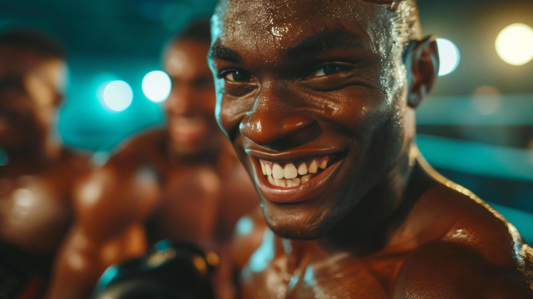 AI generated Boxers posing with beaming smiles, exuding pride and accomplishment photo