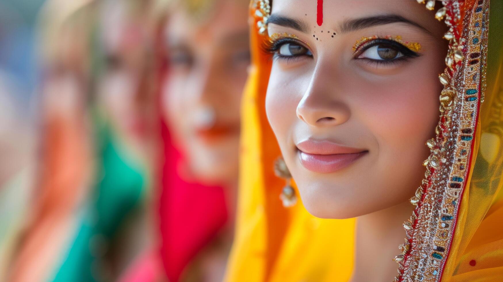 AI generated Eye-catching photographs of participants dressed in traditional Indian attire adorned photo