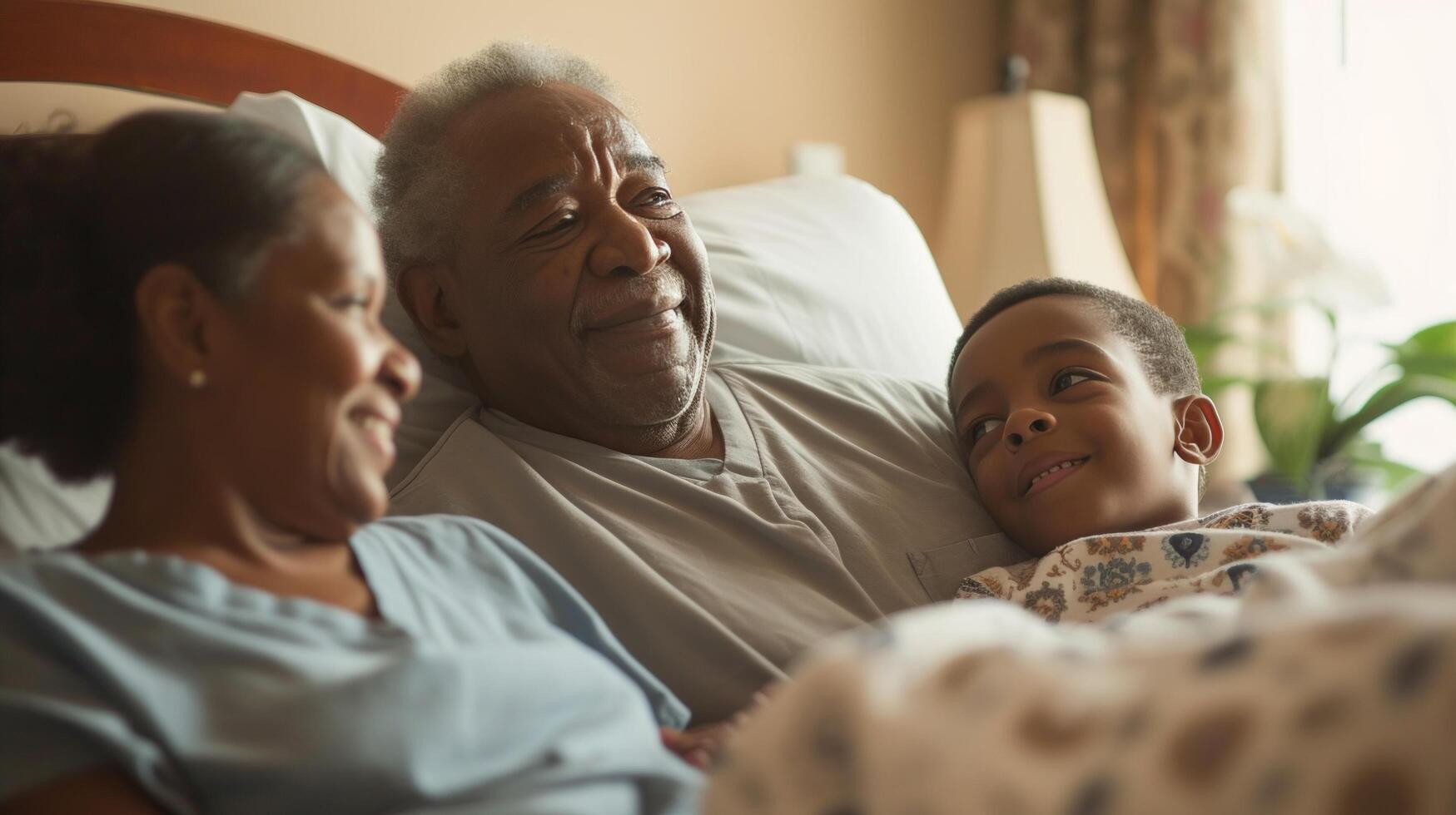 ai generado amado unos reunir por cabecera, ofrecimiento comodidad y apoyo a su enfermo familia miembro foto