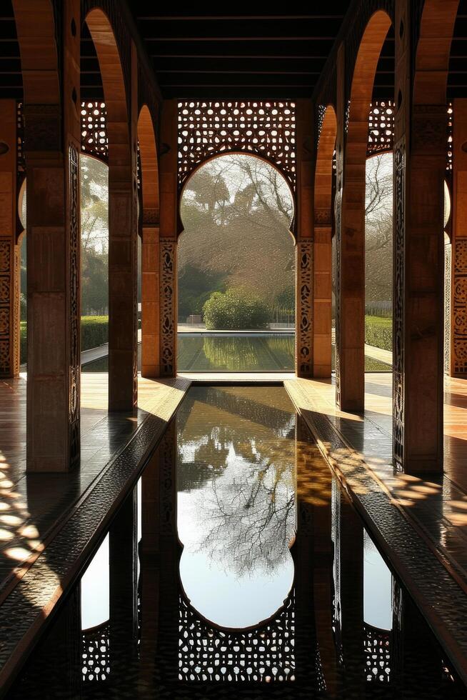 AI generated Mirrored patterns and symmetrical arrangements create a sense of harmony and balance photo