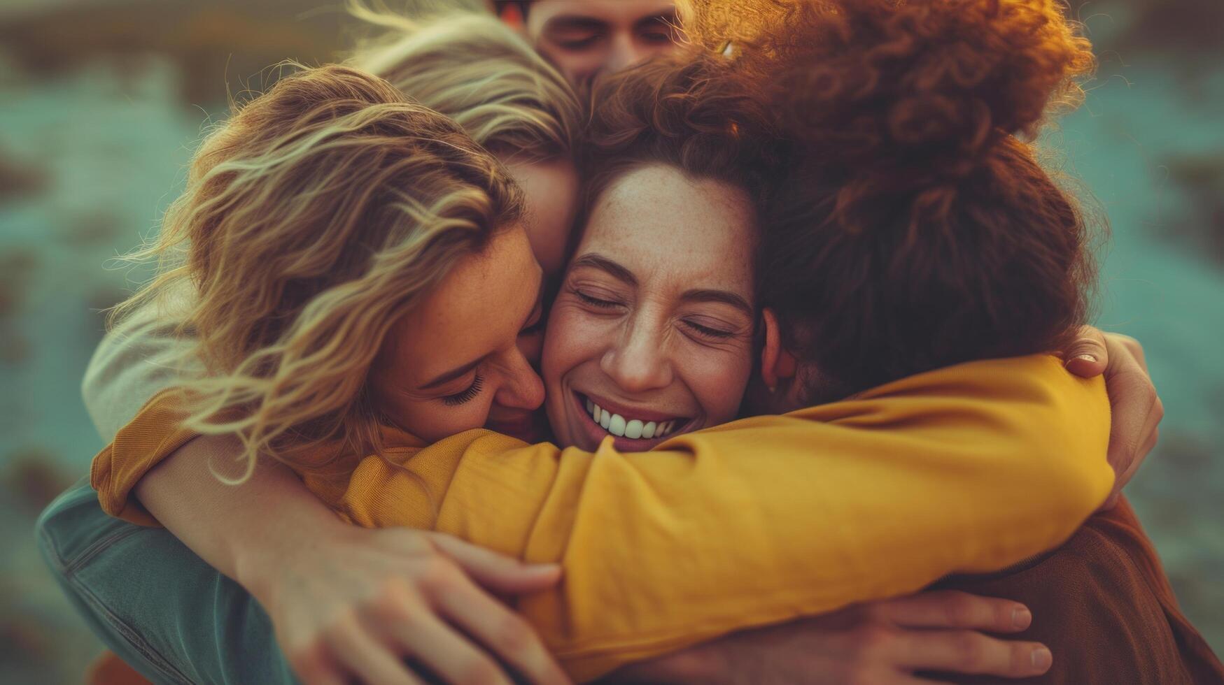 AI generated Heartwarming images of friends embracing each other in a tight group hug photo