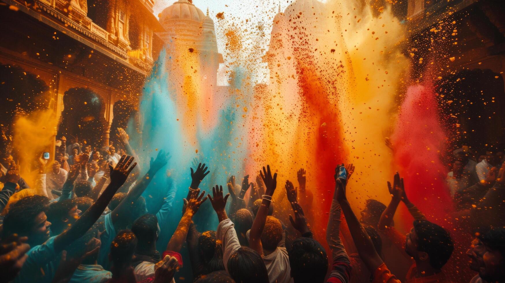 AI generated Stunning images of people showering each other with vibrant gulal powder photo