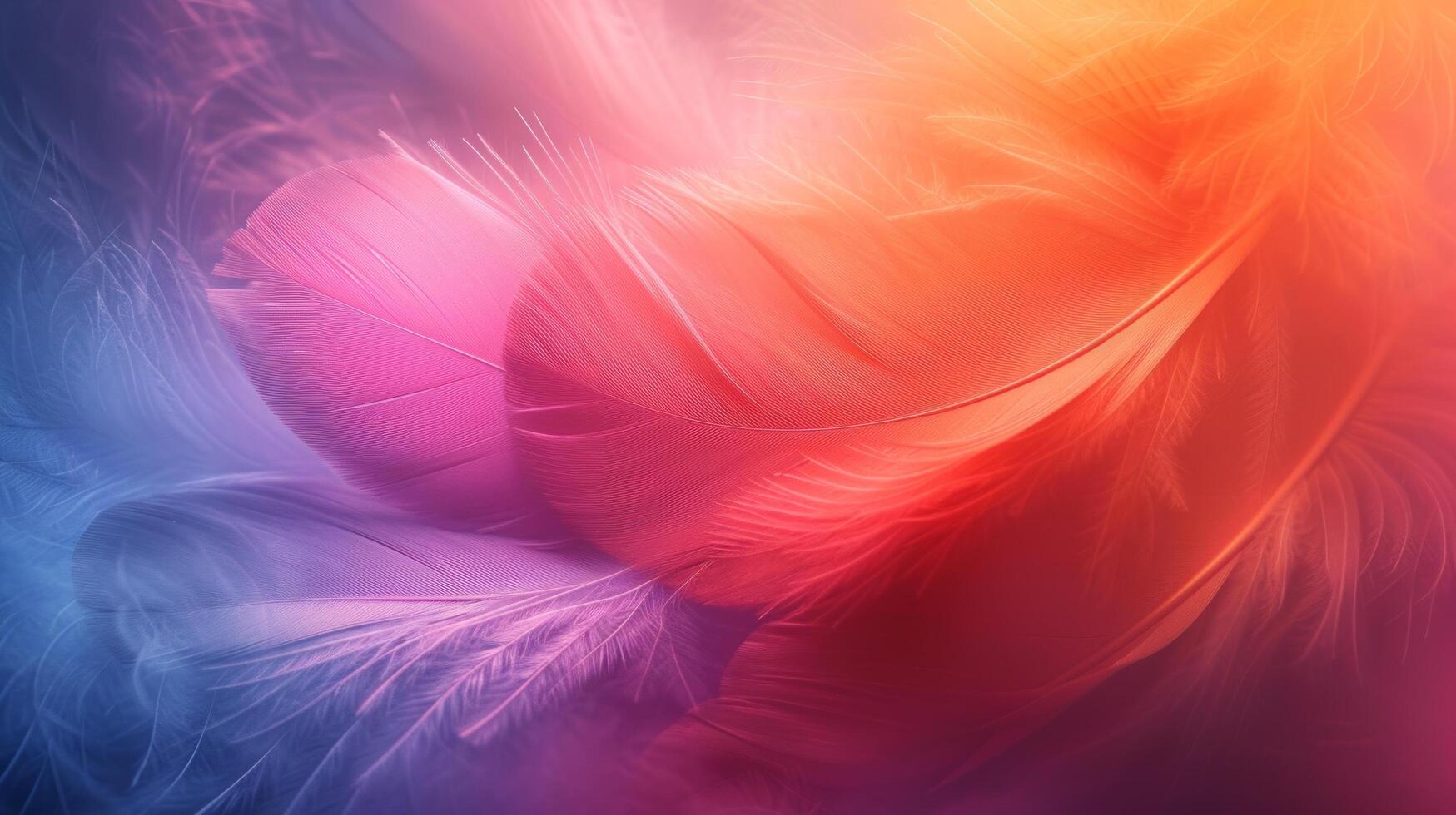 AI generated Clean composition with vibrant feathers floating gracefully against an abstract setting photo