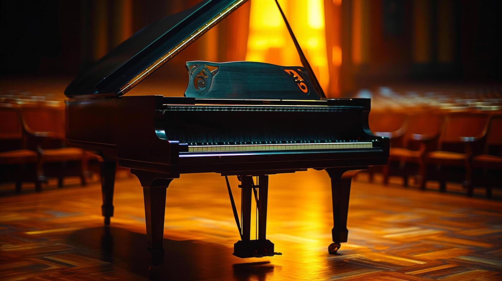 AI generated Minimalist shot of a grand piano, exuding timeless sophistication and musical allure photo