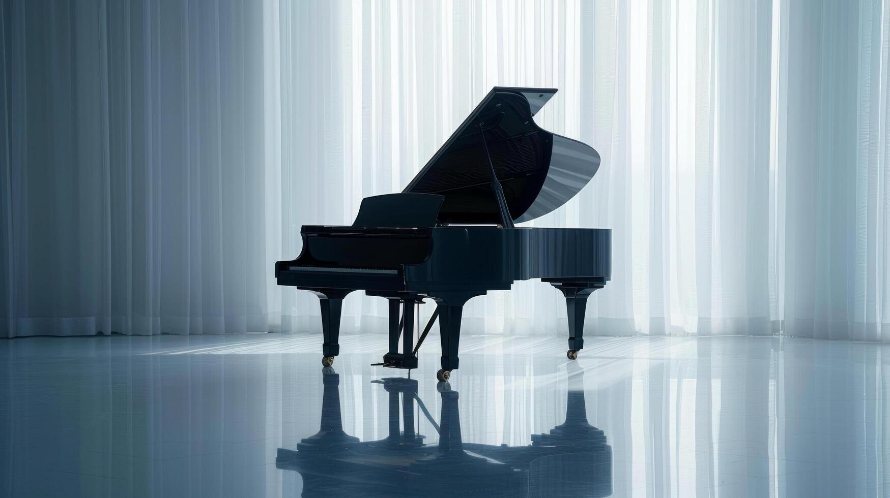 AI generated Minimalist shot of a grand piano, exuding timeless sophistication and musical allure photo