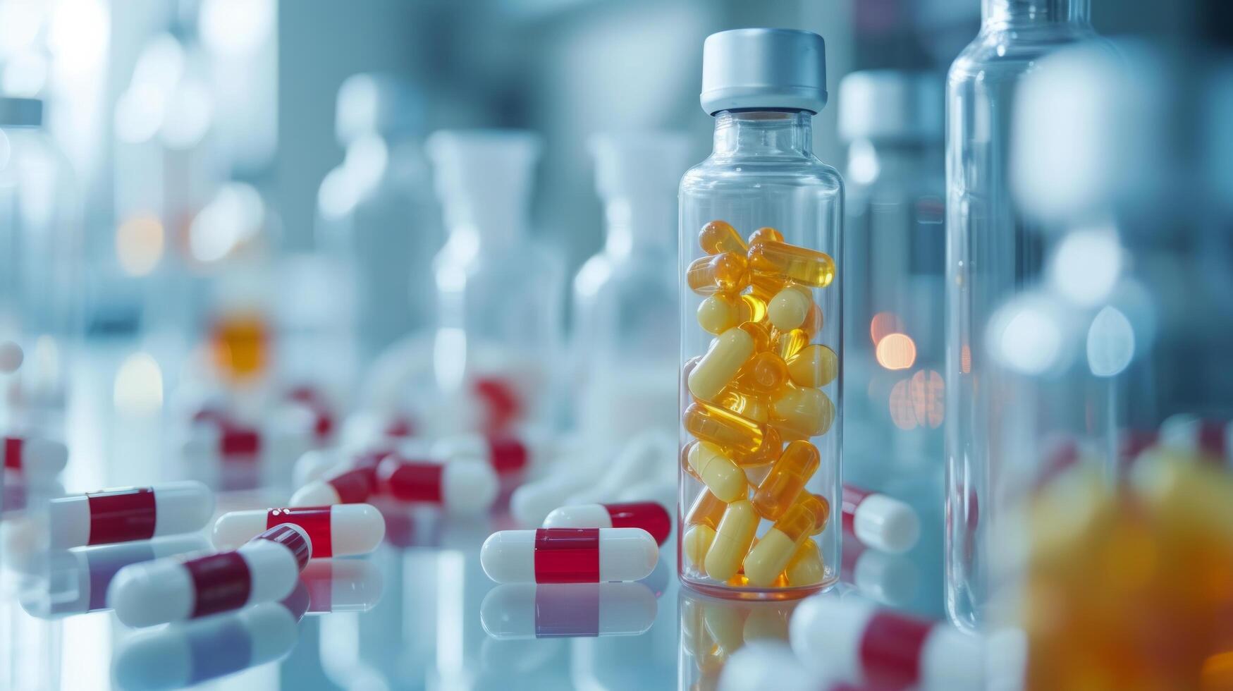 AI generated Clean and precise backdrop with minimalist pharmaceutical symbols, portraying professionalism and attention to detail photo