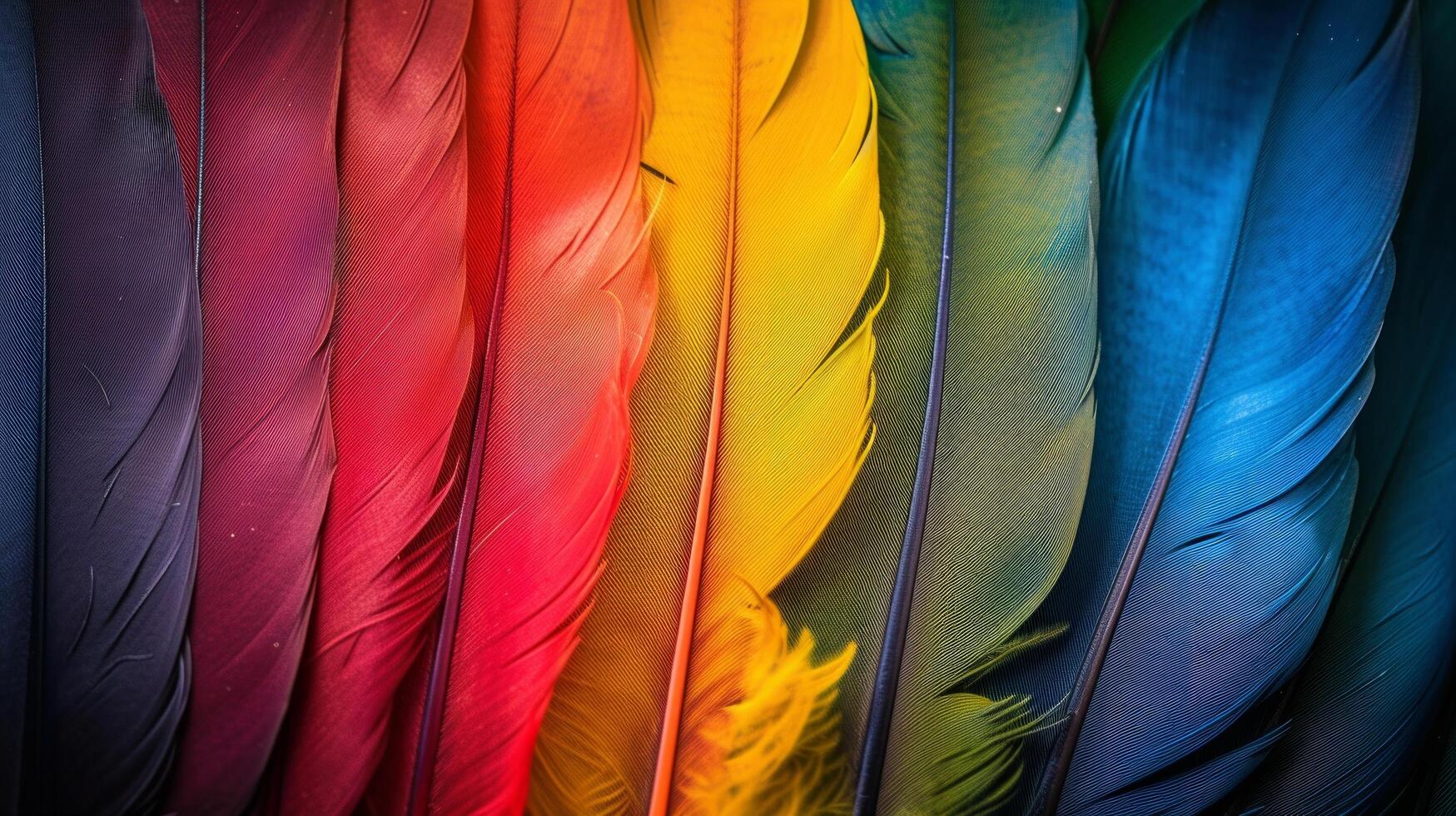 AI generated Simple yet mesmerizing image showcasing a myriad of colorful feathers photo