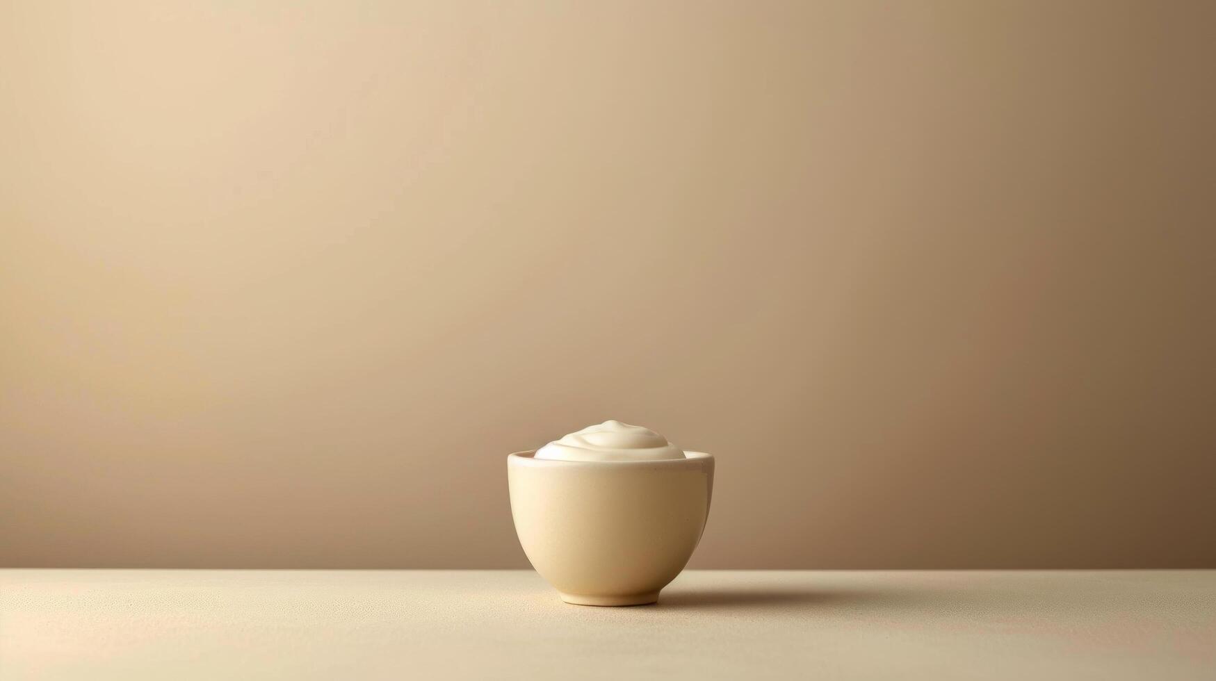 AI generated Minimalist composition featuring a single serving of creamy yogurt against a neutral backdrop photo