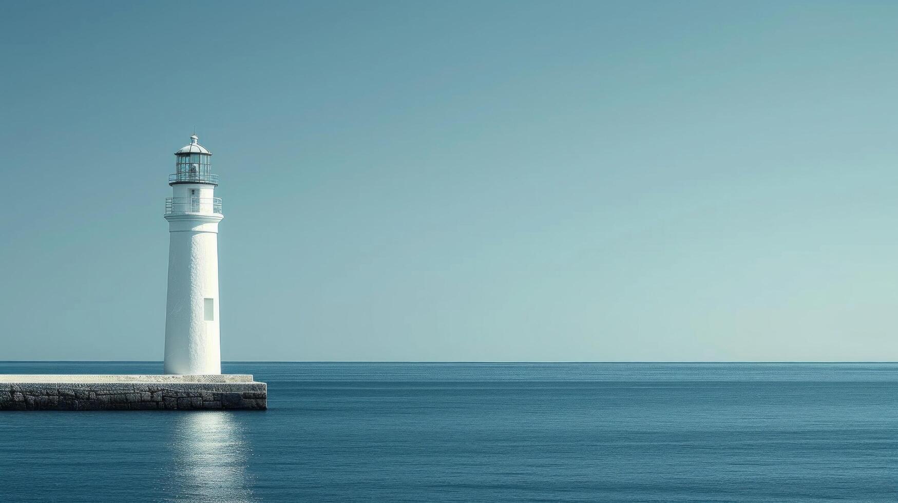 AI generated Minimalist capture of a lighthouse standing tall against the tranquil sea backdrop photo