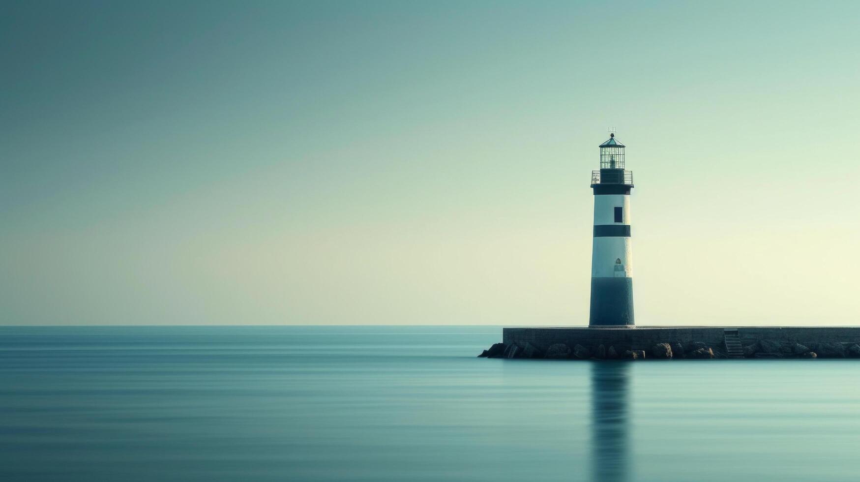 AI generated Minimalist capture of a lighthouse standing tall against the tranquil sea backdrop photo