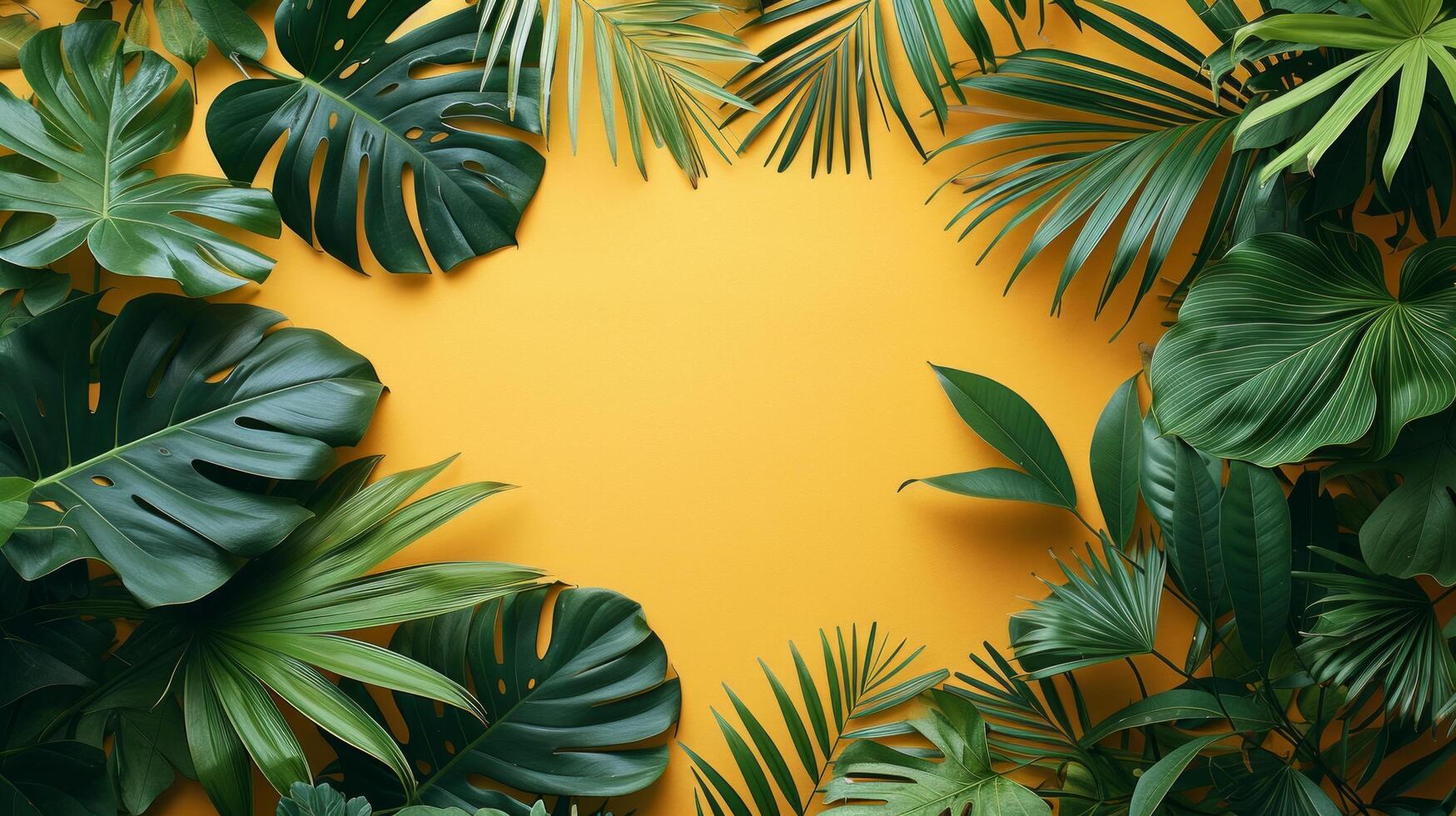 AI generated Simple yet captivating backdrop adorned with vibrant tropical leaves photo