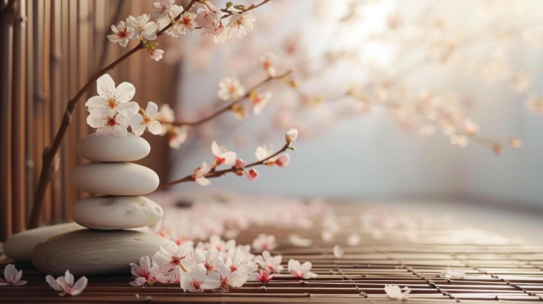 AI generated Zen-like atmosphere created by minimalist floral elements, promoting relaxation and inner harmony photo