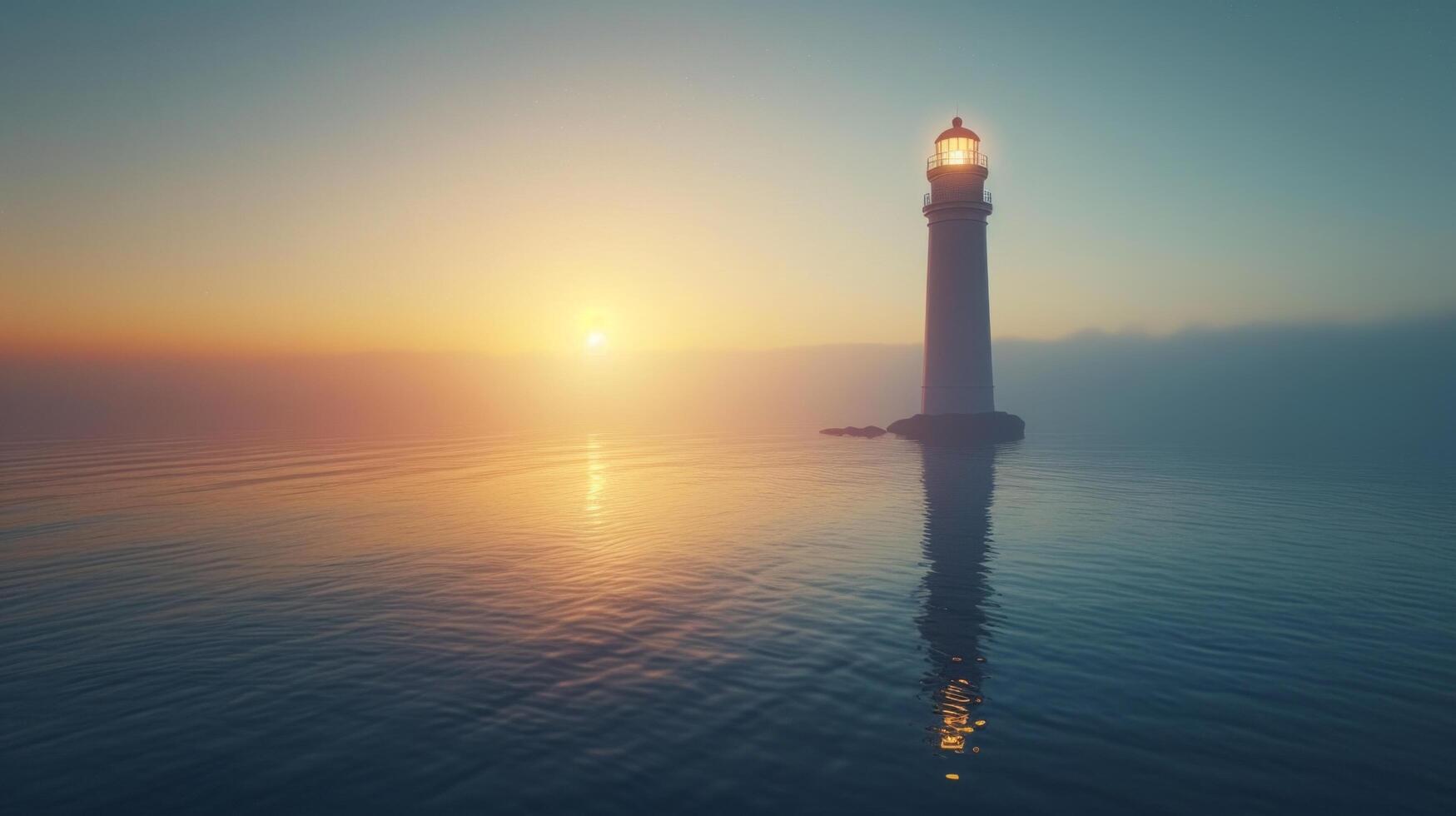 AI generated Minimalist shot symbolizing hope and guidance, with a lighthouse overlooking the calm waters photo