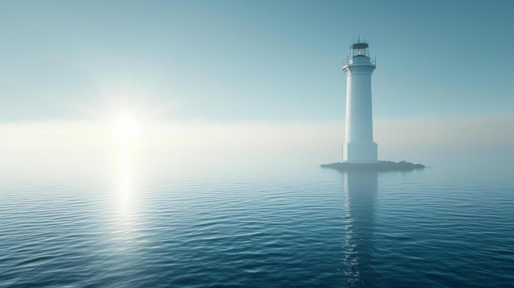 AI generated Minimalist shot symbolizing hope and guidance, with a lighthouse overlooking the calm waters photo
