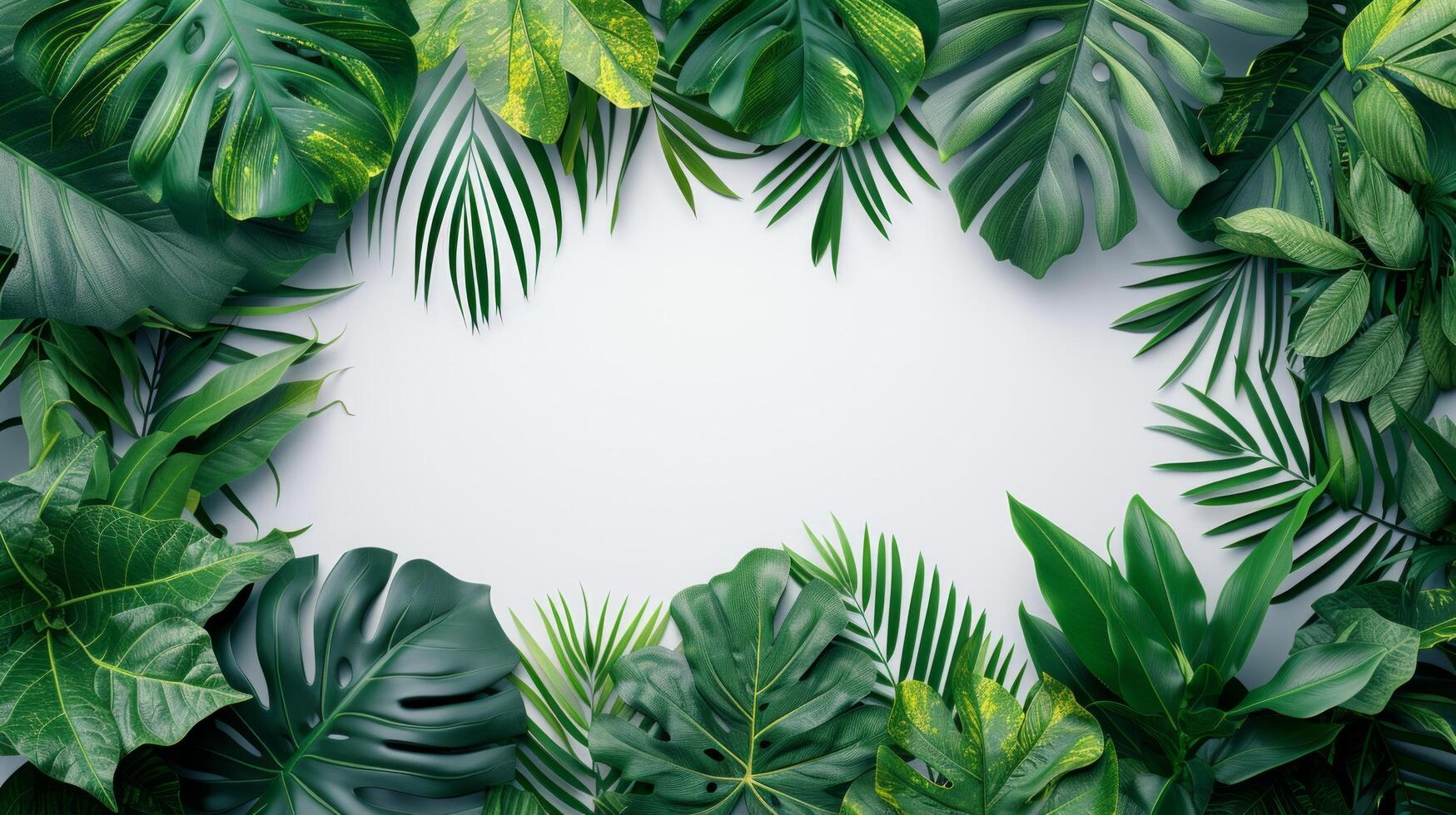 AI generated Clean and sophisticated backdrop adorned with verdant tropical leaves, symbolizing vitality and freshness photo