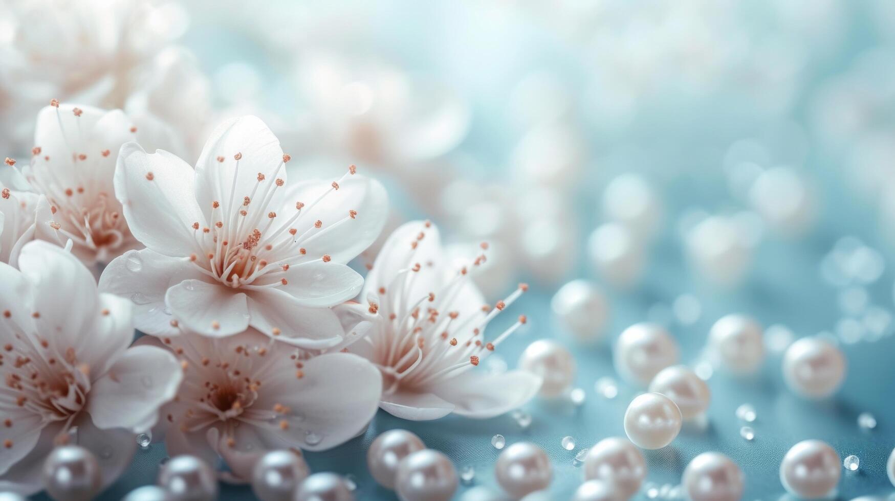 AI generated Calm and serene backdrop adorned with delicate pearl beads, invoking a sense of peacefulness photo