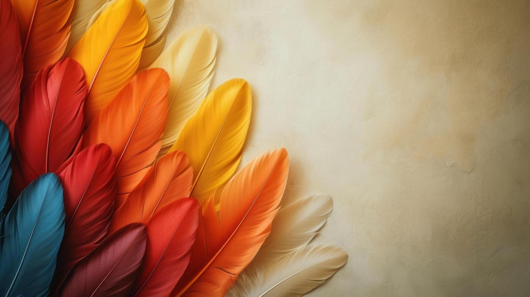 AI generated Simple yet captivating background featuring a spectrum of feathers photo