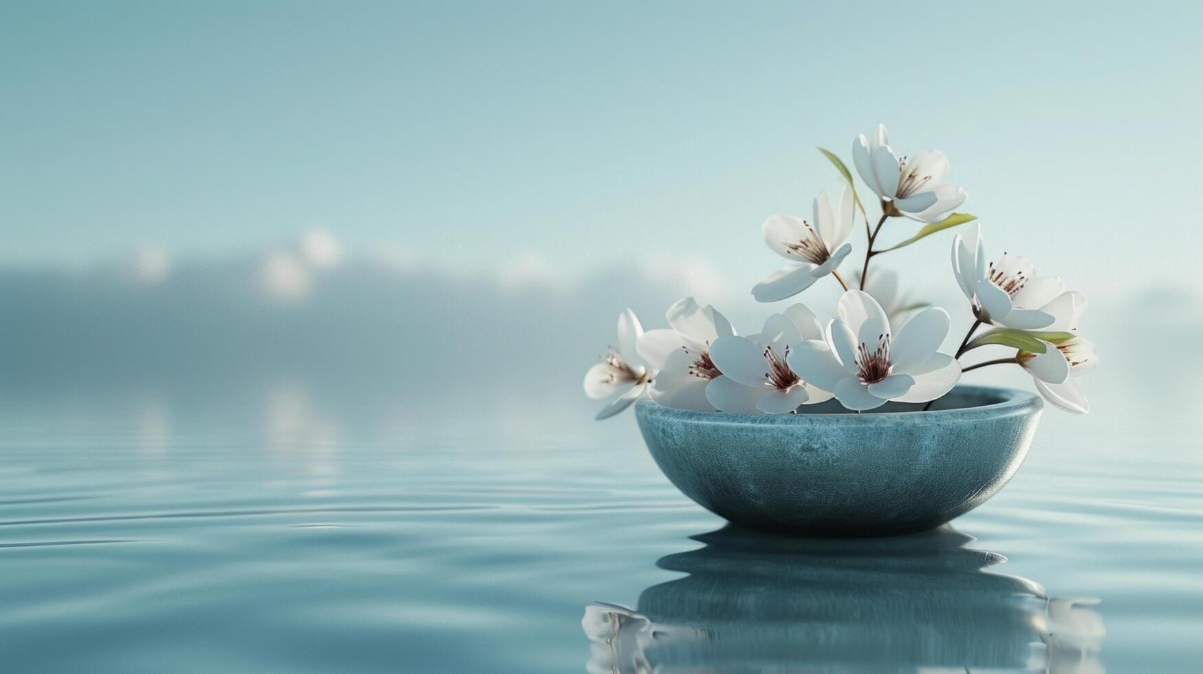 AI generated Serene setting with minimalist floral accents, evoking a sense of peace and tranquility photo