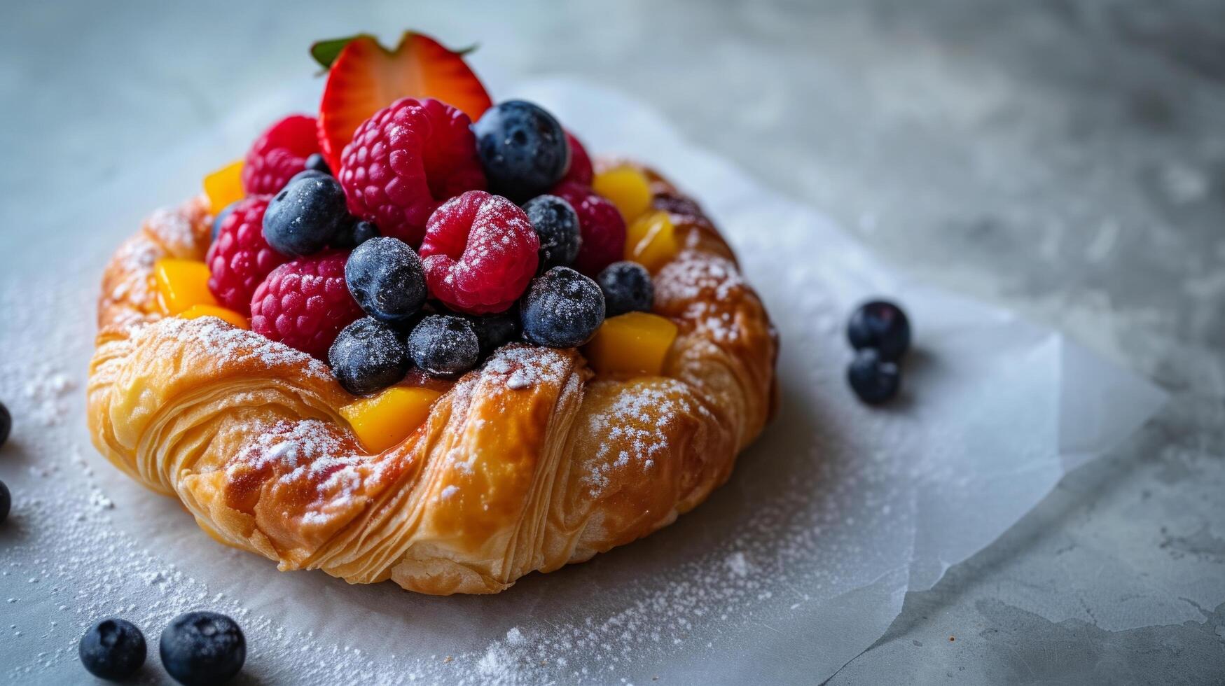 AI generated Minimalist photo evoking a sense of harmony through the combination of pastry and fruit