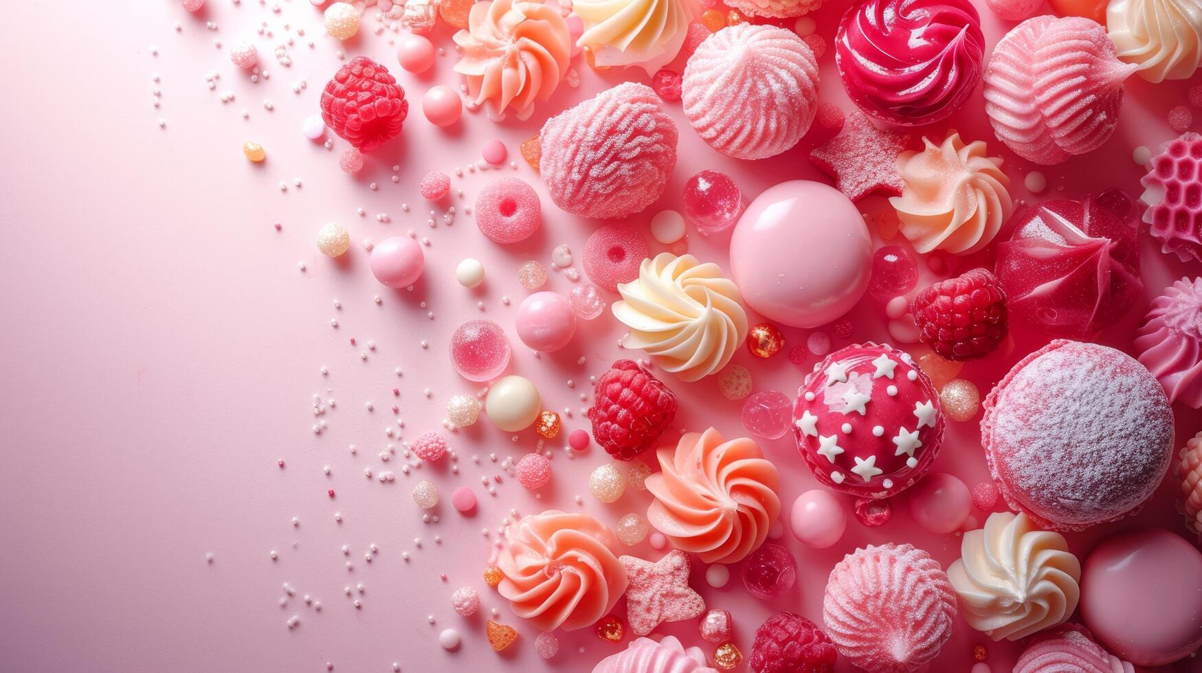 AI generated A delightful assortment of sugary confections, arranged in a mesmerizing display of hues photo