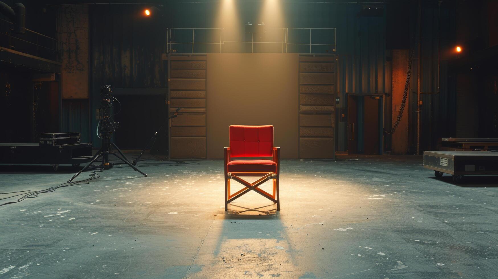 AI generated A director's chair on an empty soundstage, symbolizing the potential for endless storytelling and imagination photo