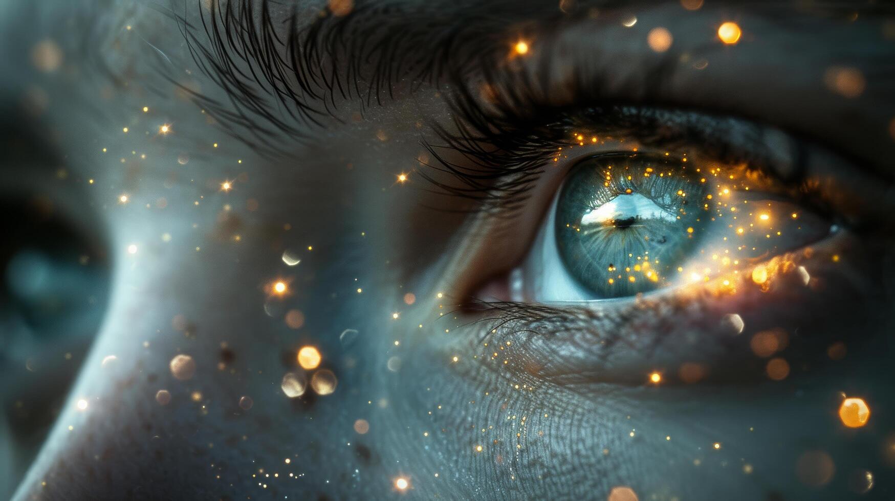 AI generated Eyes alight with wonder and curiosity, eager to explore the mysteries of the world and the human psyche photo