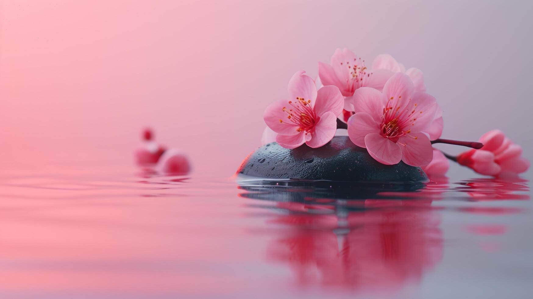 AI generated Zen-like atmosphere created by minimalist floral elements, promoting relaxation and inner harmony photo