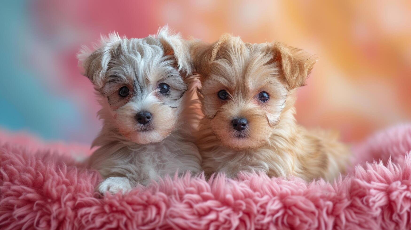 AI generated Sweet puppies on a soft, abstract background featuring gentle hues and subtle textures photo