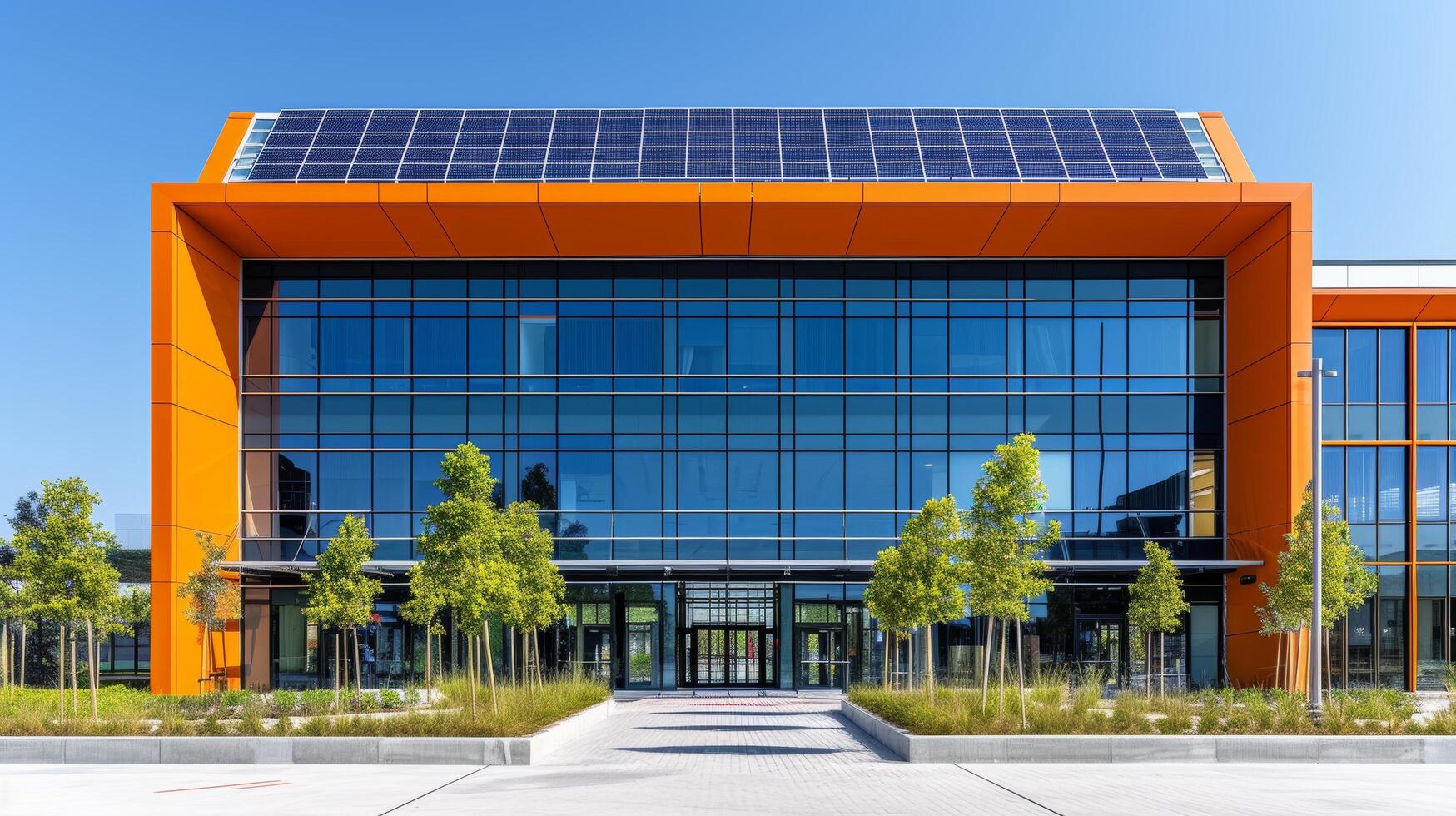AI generated Solar panels integrated seamlessly into urban architecture photo