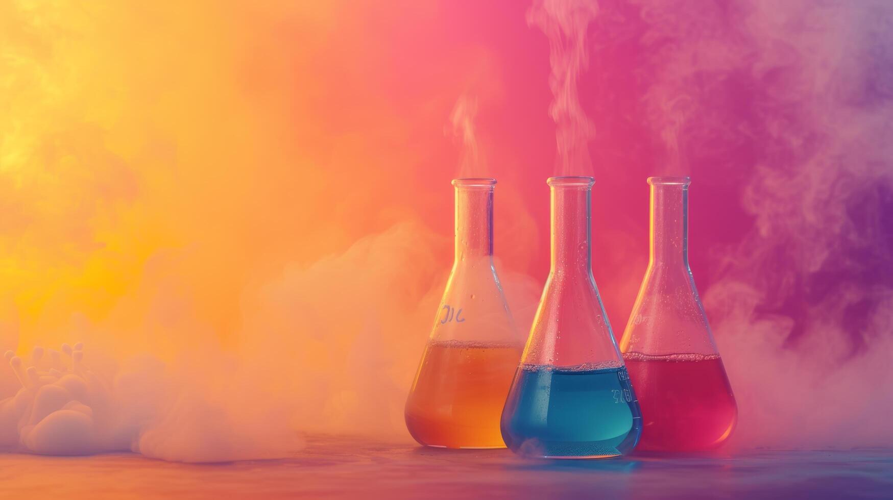 AI generated Vibrant chemicals reacting in beakers, showcasing the dynamic beauty of chemistry photo