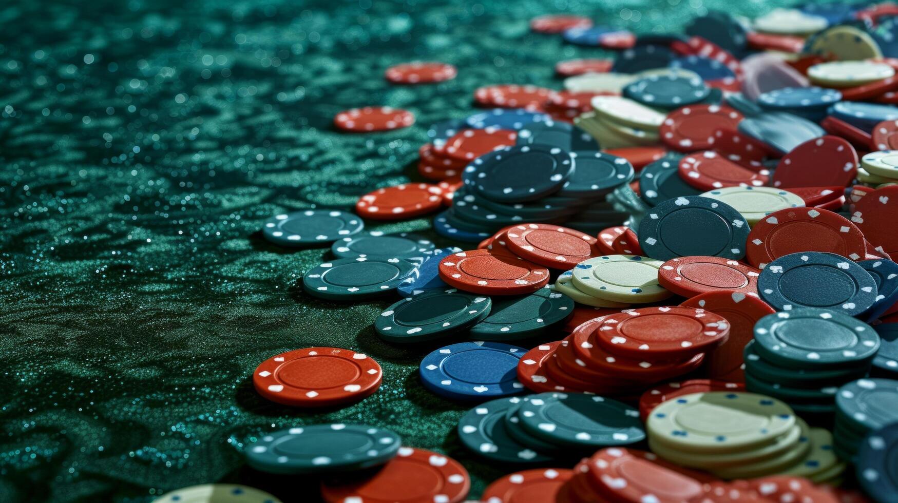 AI generated A cascade of chips cascading across green felt, a visual symphony of winnings photo