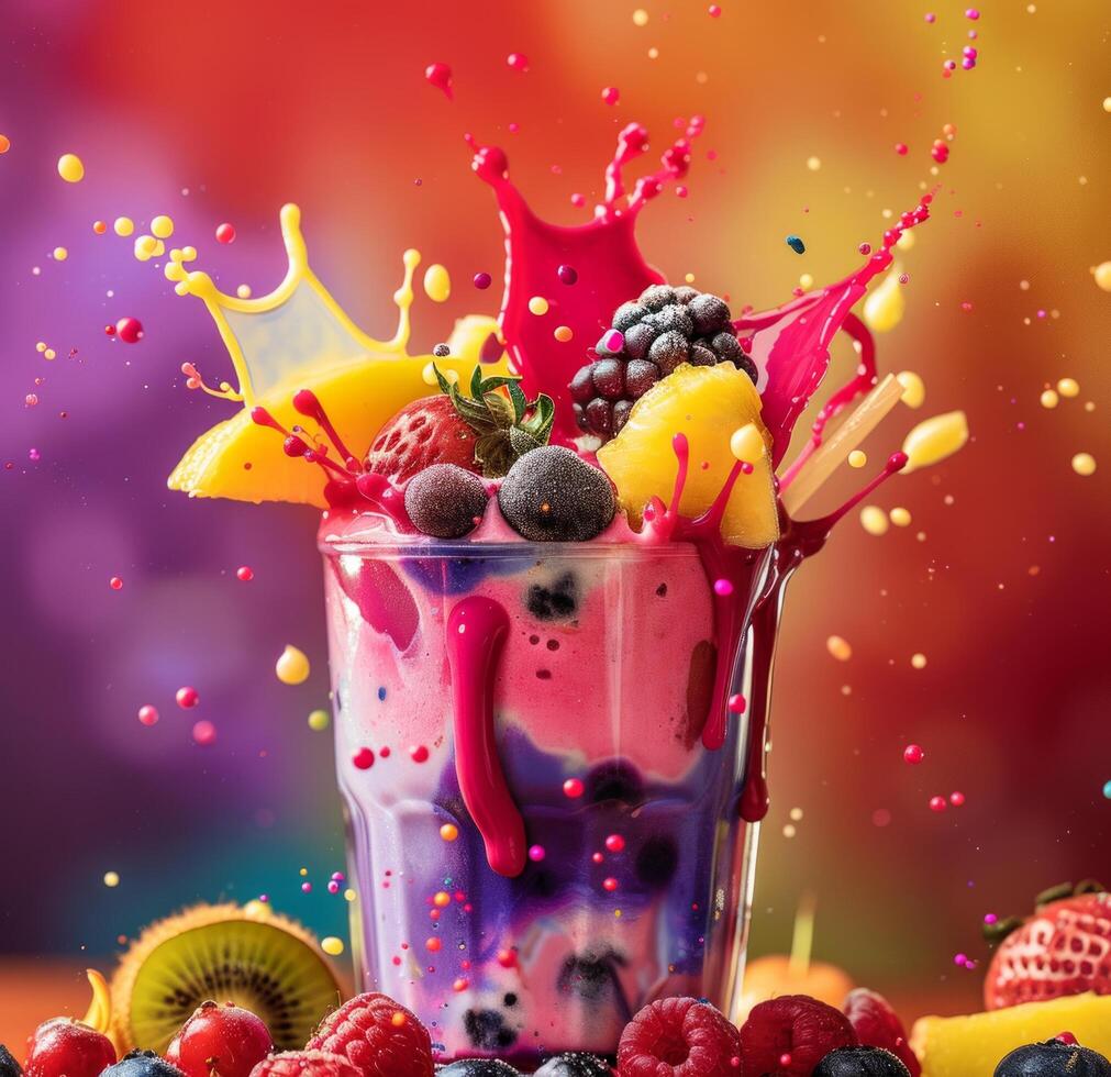 AI generated a smoothie with fruits and some fruit splash on top photo