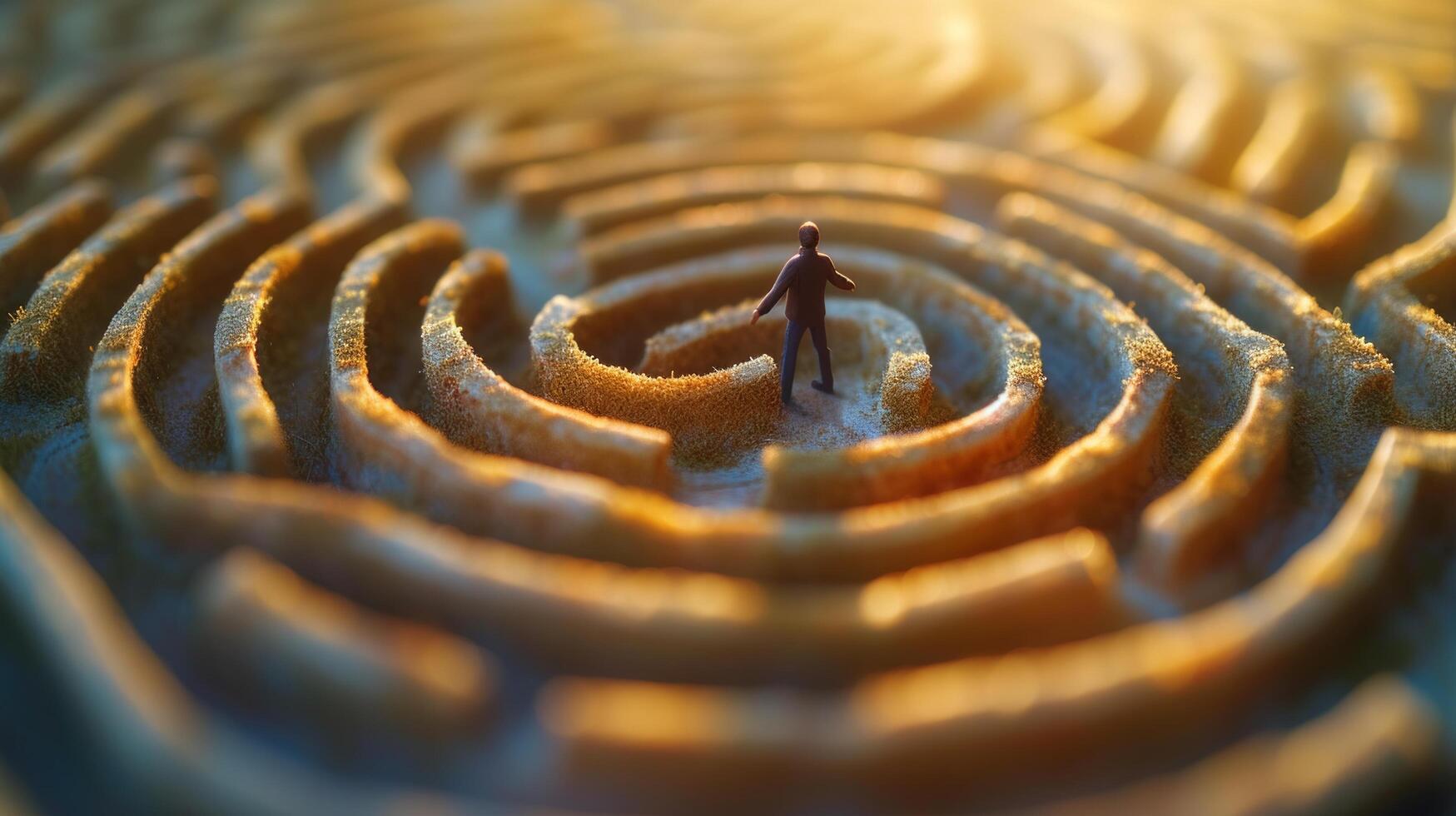 AI generated A small figure navigating a giant maze, learning through challenges and discovery photo