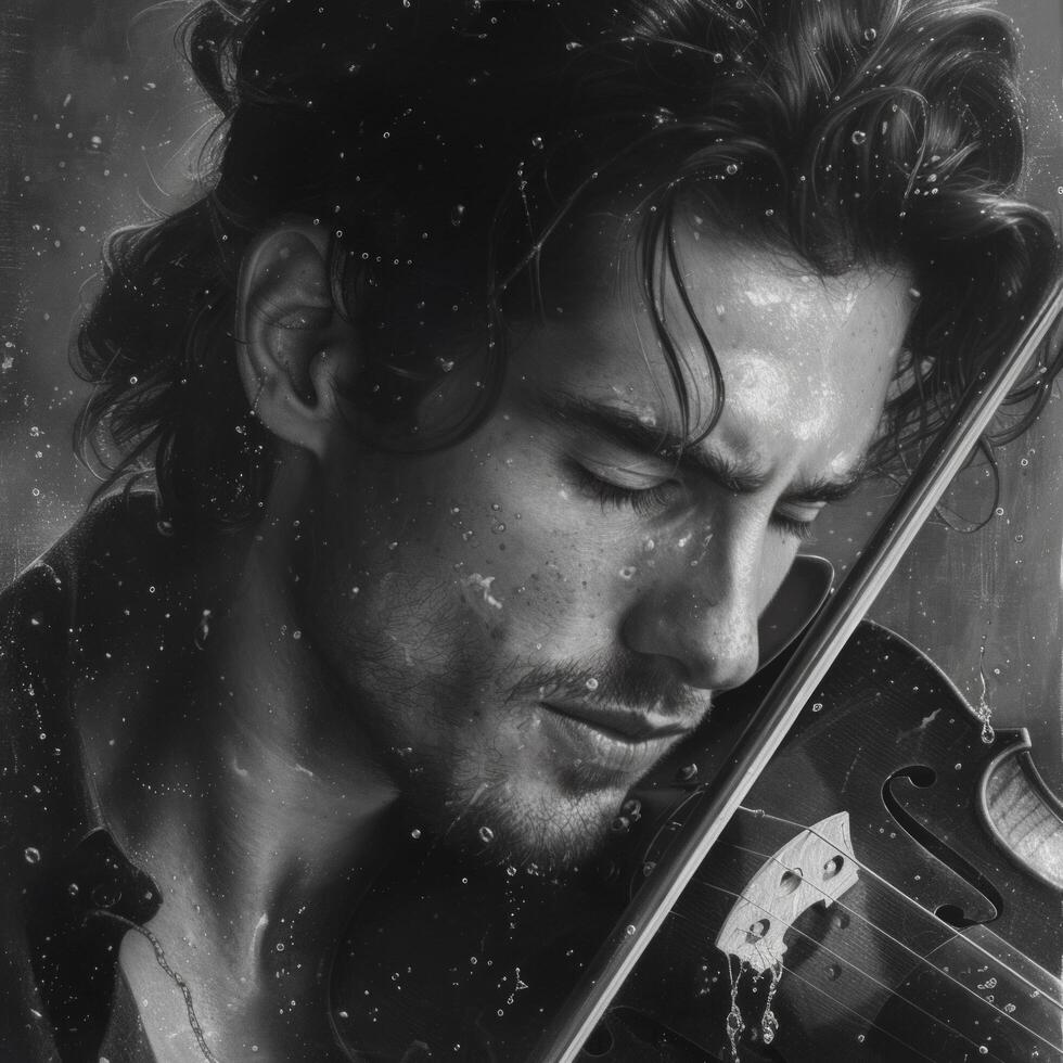 AI generated Convey the soulful essence of the music. closed eyes, a concentrated expression photo