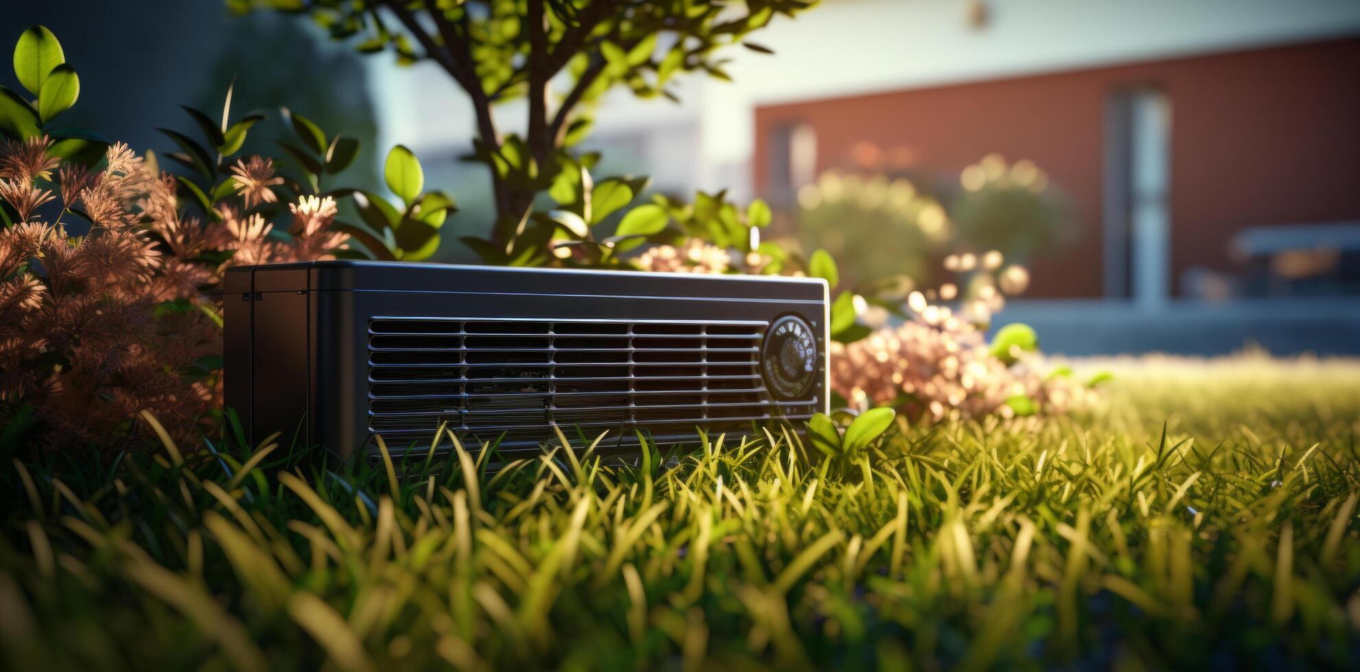 AI generated an air conditioning unit next to some beautiful grass photo