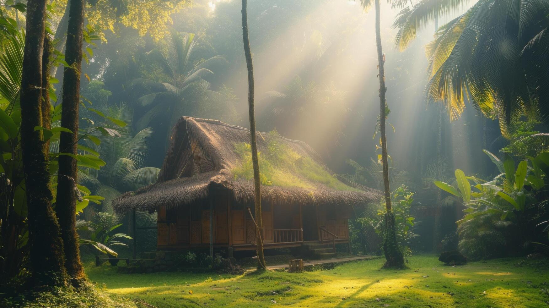 AI generated mall rustic hut in the tropical forest in Bali With. photo