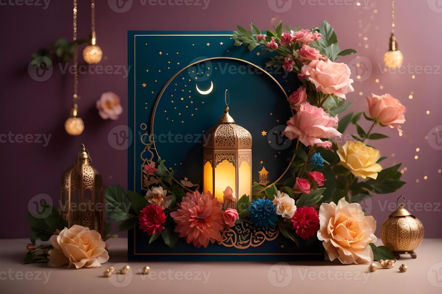 AI generated Islamic topic. beautiful background of ramadan celebration. photo