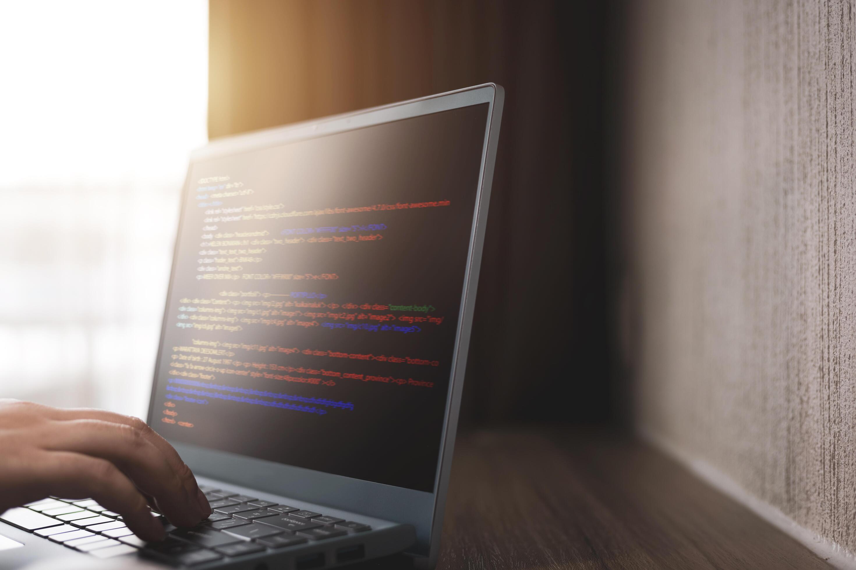 Web design and security protection concept. Programmer programming web ...