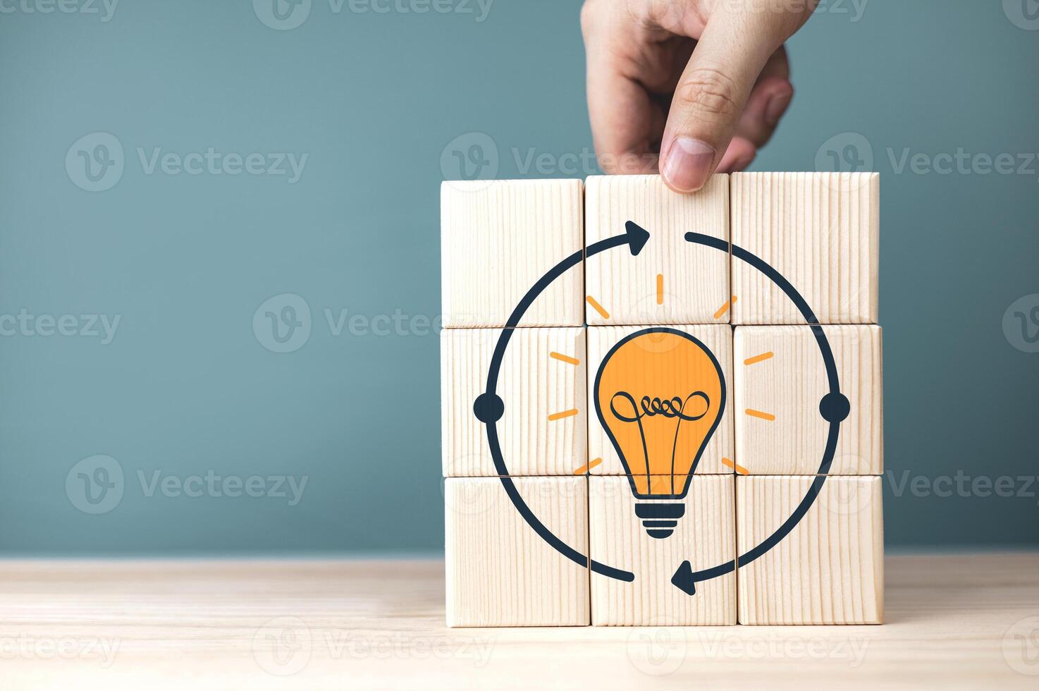 Creative thinking and Innovations. idea light bulb symbol with copy space. concept of creative thinking process that includes developing skills, problem-solving methods, and formulating hypotheses. photo