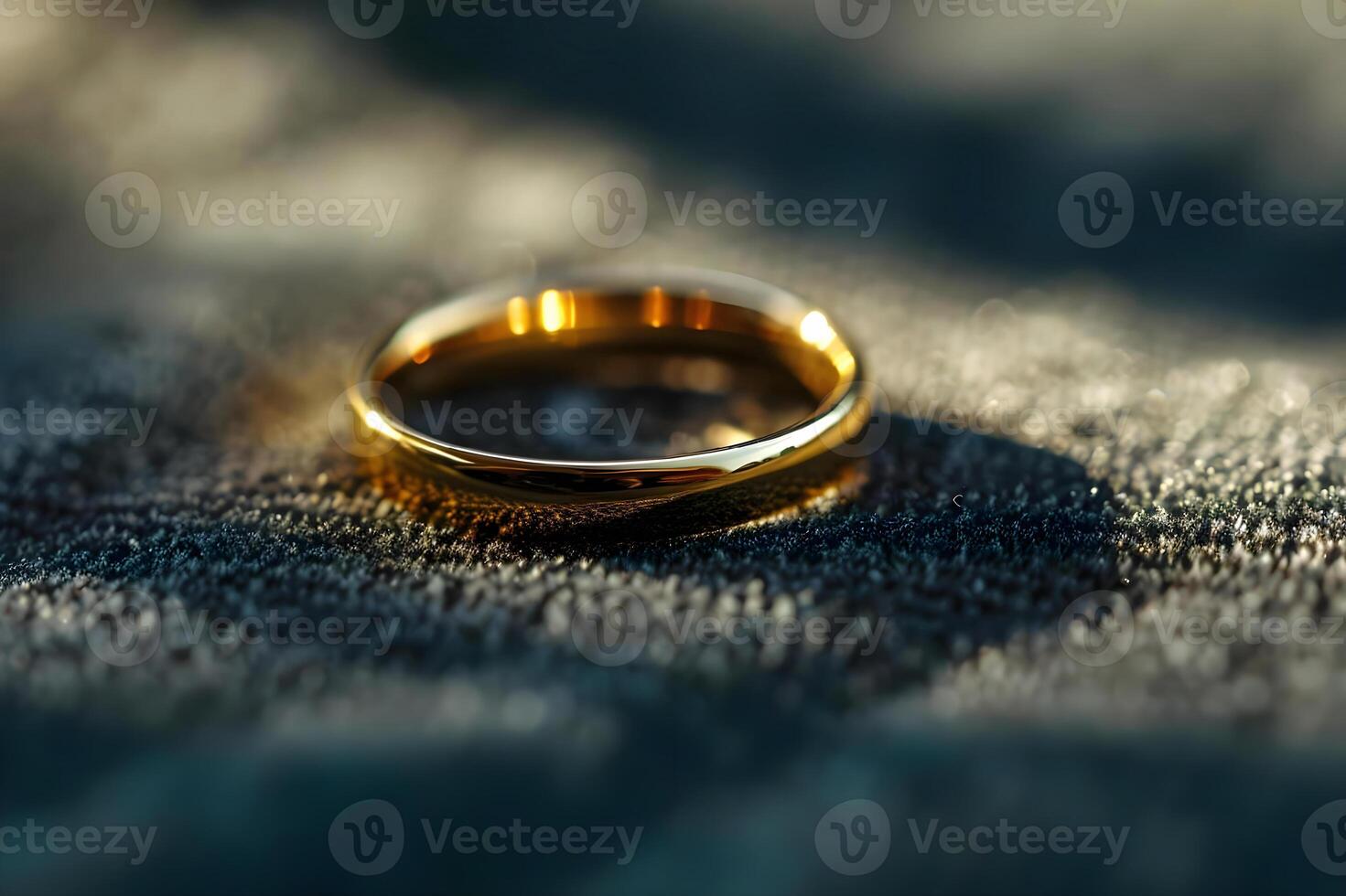 ai generado un cerca arriba de un Boda anillo en un paño foto