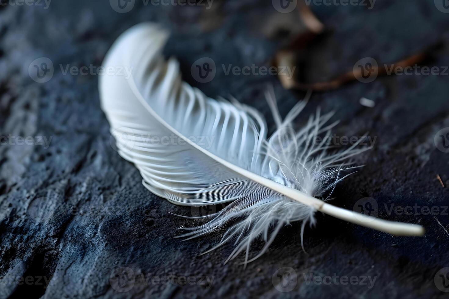 AI generated a white feather is laying on the ground photo