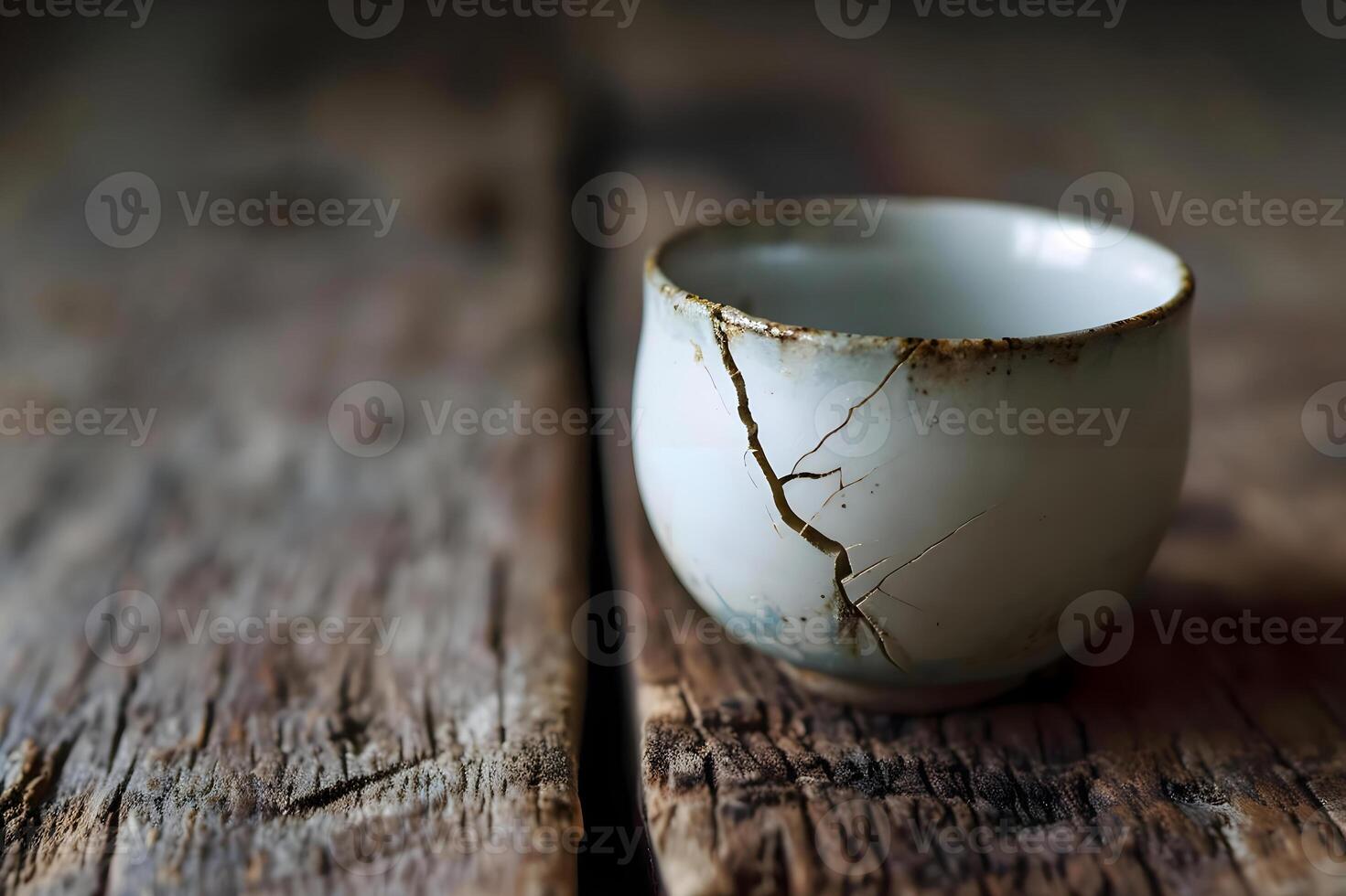 ai generado un blanco taza sentado en parte superior de un de madera mesa foto