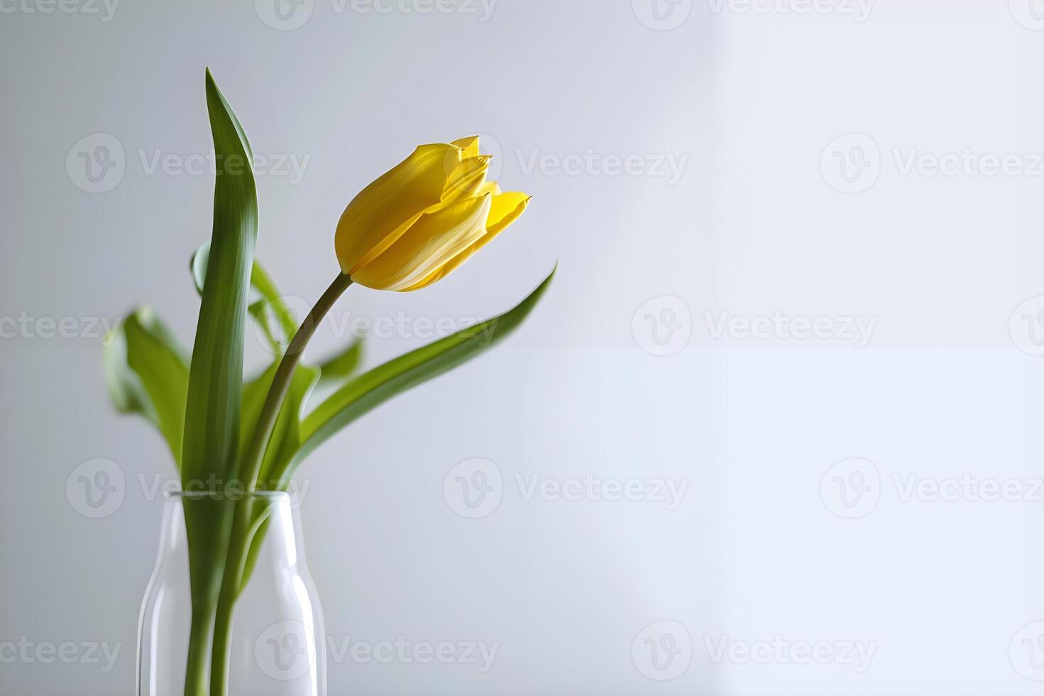 AI generated a single yellow tulip in a clear vase photo
